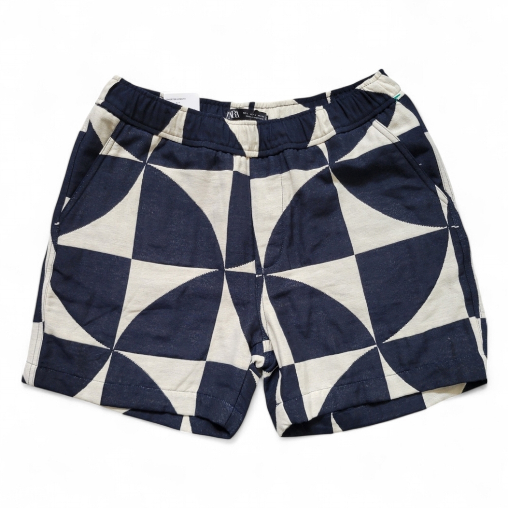 Zara Navy and White Geometric Men's Shorts
